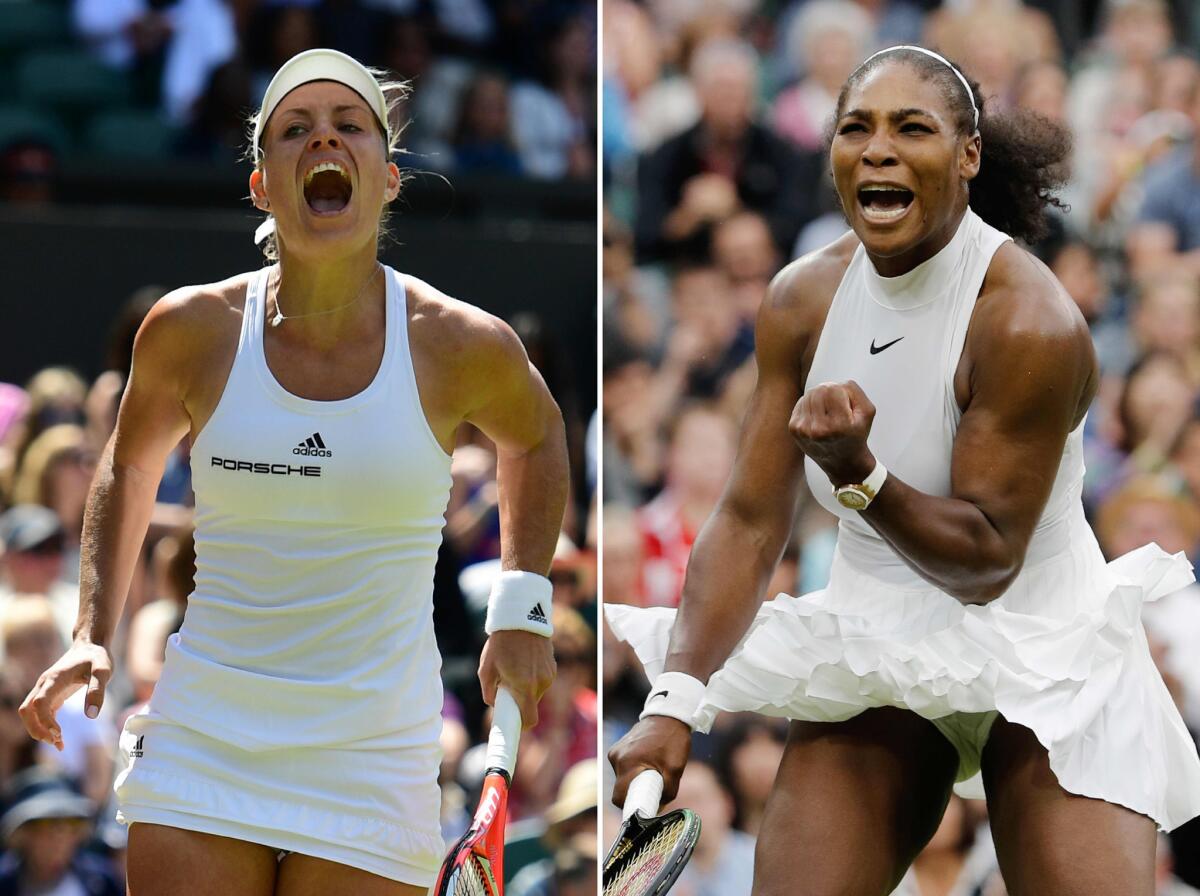 Angelique Kerber, left, and Serena Williams will meet in the women's singles final at Wimbledon.
