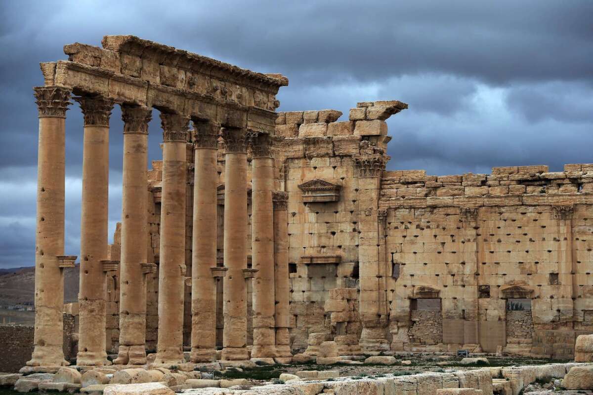 A 2014 file photo shows a view of the external courtyard of the Temple of Bel in the ancient oasis city of Palmyra, northeast of Damascus, Syria.