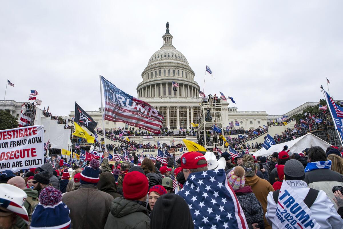 Rioters rally at the U.S. Capitol in Washington on Jan. 6, 2021. 