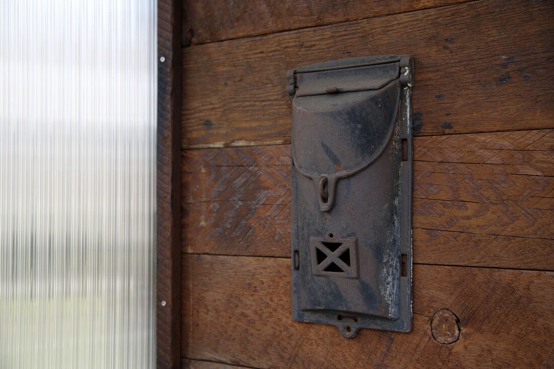 Nomad's mailbox is among the pieces salvaged by Los Angeles artist Dominique Moody.