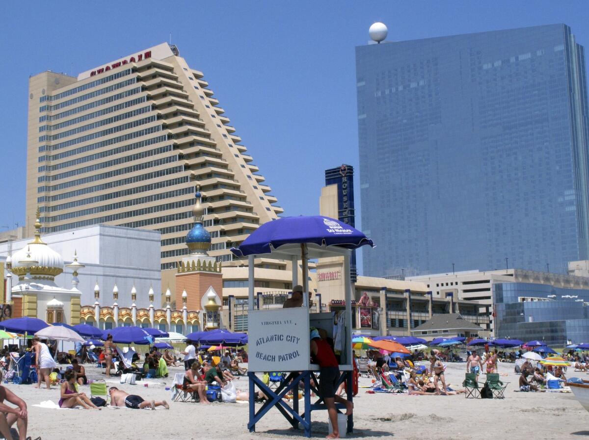 The hotel-casino resort Atlantic City, N.J., in July 2014. The Showboat, left, and Revel have since shut down.