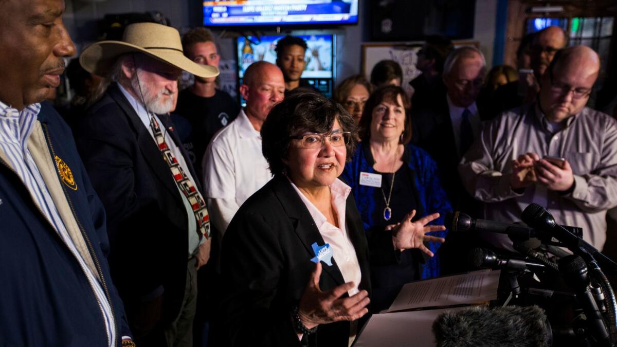 Democratic gubernatorial candidate and former Dallas County Sheriff Lupe Valdez at election night party on March 6.