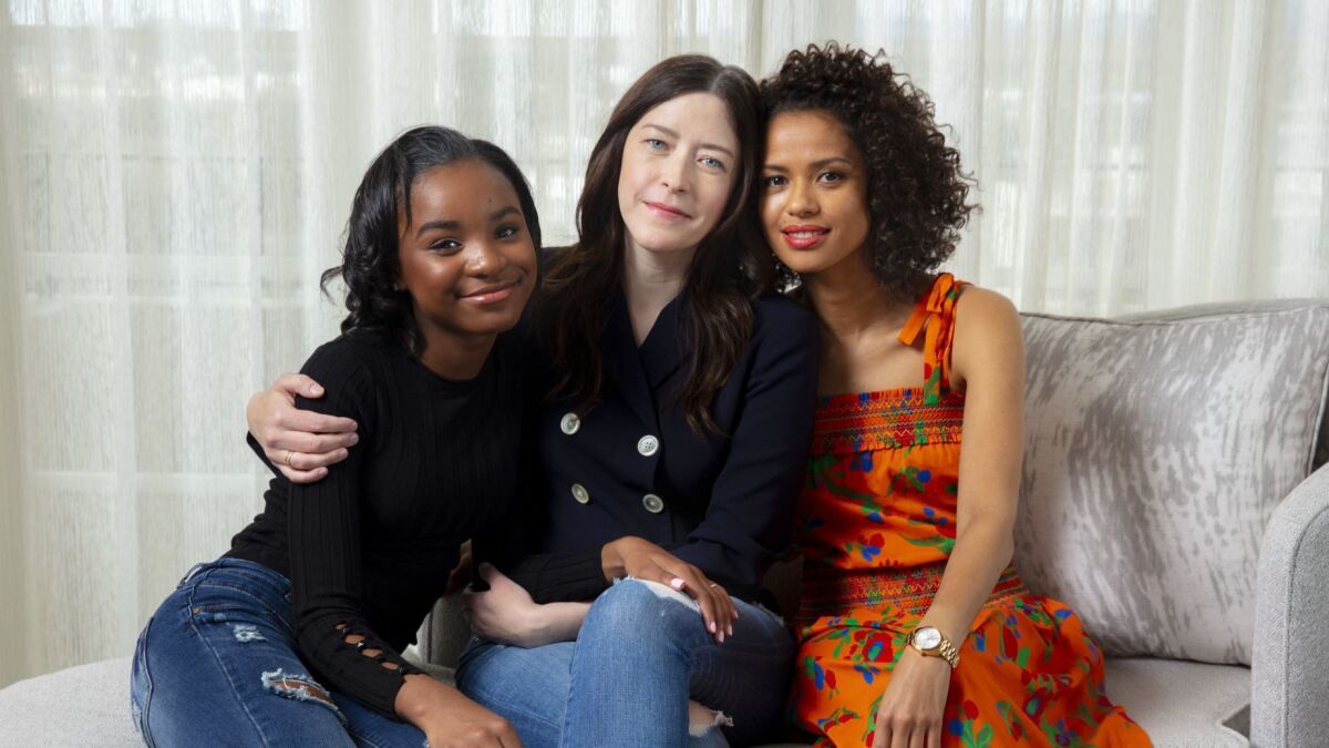 Director Julia Hart, center, with stars Saniyya Sidney, left, and Gugu Mbatha-Raw. Two years ago they filmed "Fast Color" in New Mexico before premiering the film last year at SXSW.