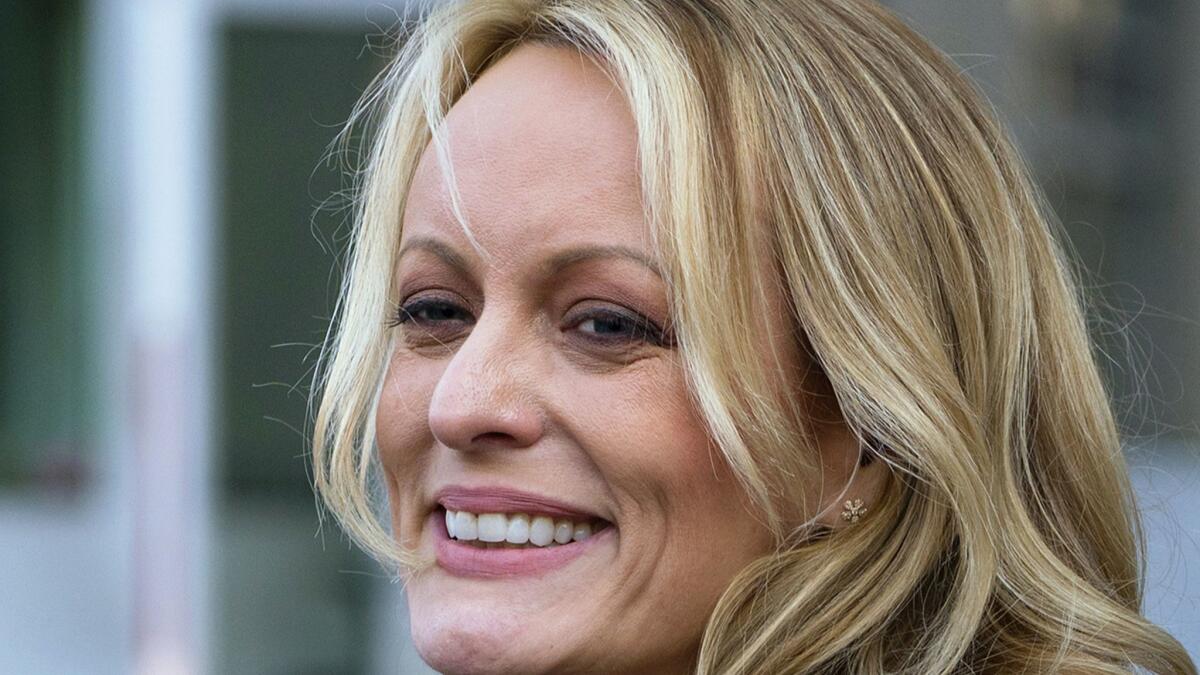 Stormy Daniels outside a New York courthouse in April.