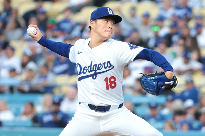LOS ANGELES, CALIFORNIA May 20, 2024- Dodgers pitcher Yoshinobu Yamamoto.