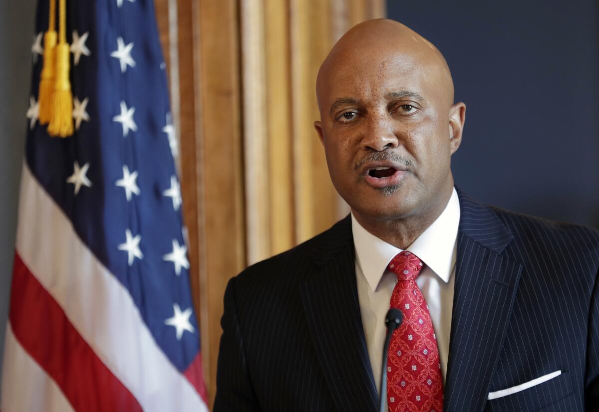 FILE - Indiana Attorney General Curtis Hill speaks during a news conference at the Statehouse in Indianapolis, July 9, 2018. Hill, whose time in office was marred by allegations that he drunkenly groped four women during a party, filed Monday, Aug. 15, 2022, to seek the Republican nomination to replace U.S. Rep. Jackie Walorski following her death in a highway crash. (AP Photo/Michael Conroy, File)