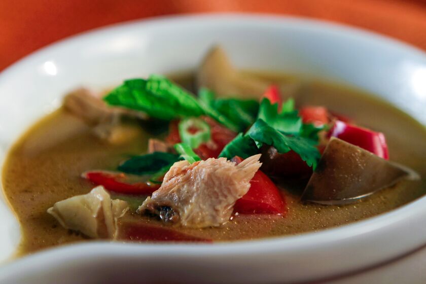 LOS ANGELES, CA., OCTOBER 24, 2012--Masterclass recipes from Chef Thomas Keller for Thanksgiving leftovers - Thai-style turkey soup with tamarind, lemongrass and fragrant herbs. (Photo by Kirk McKoy / Los Angeles Times)