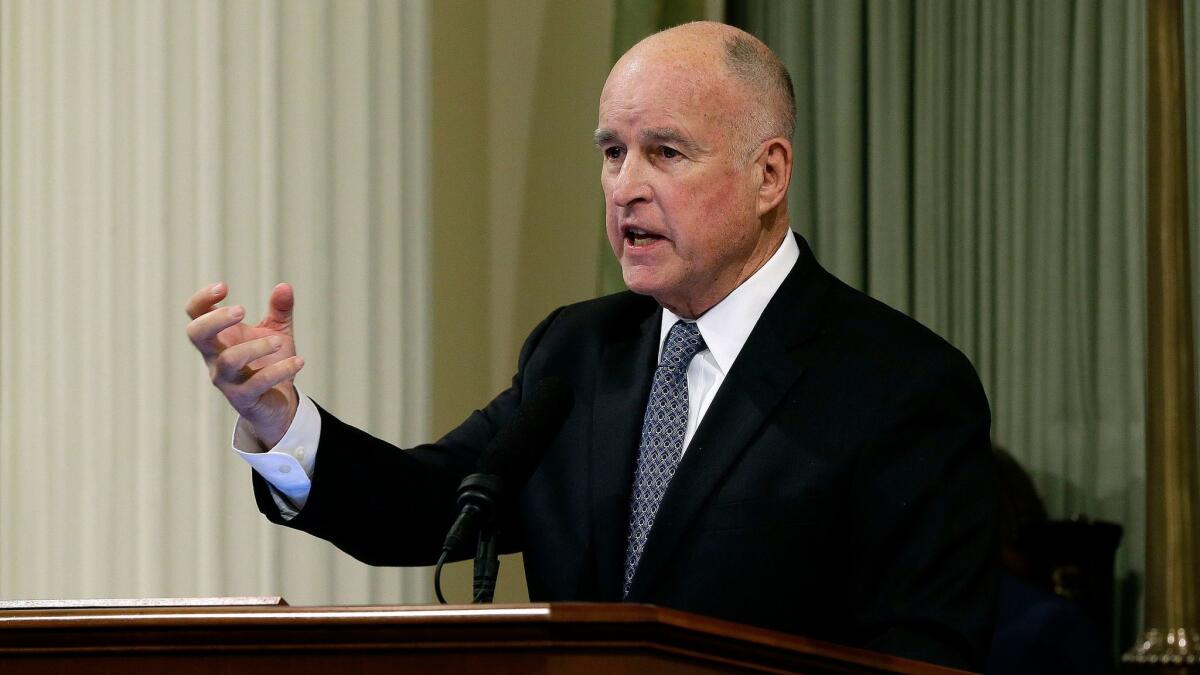Gov. Jerry Brown delivers his final State of the State address in Sacramento on Jan. 25.