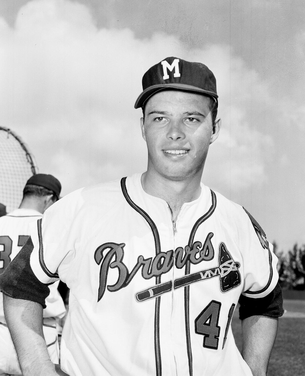 Eddie Mathews of the Milwaukee Braves swings at the pitch during an