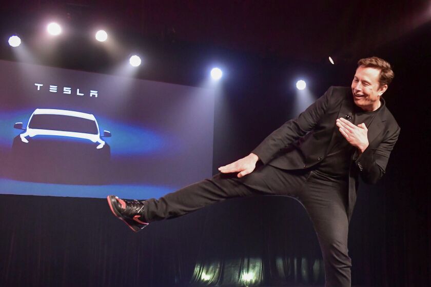 Tesla CEO Elon Musk during the unveiling of the new Tesla Model Y in Hawthorne, California on March 14, 2019.