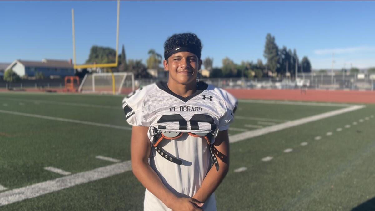 El Dorado High wrestling and football star Isaiah Quintero poses for a photo.