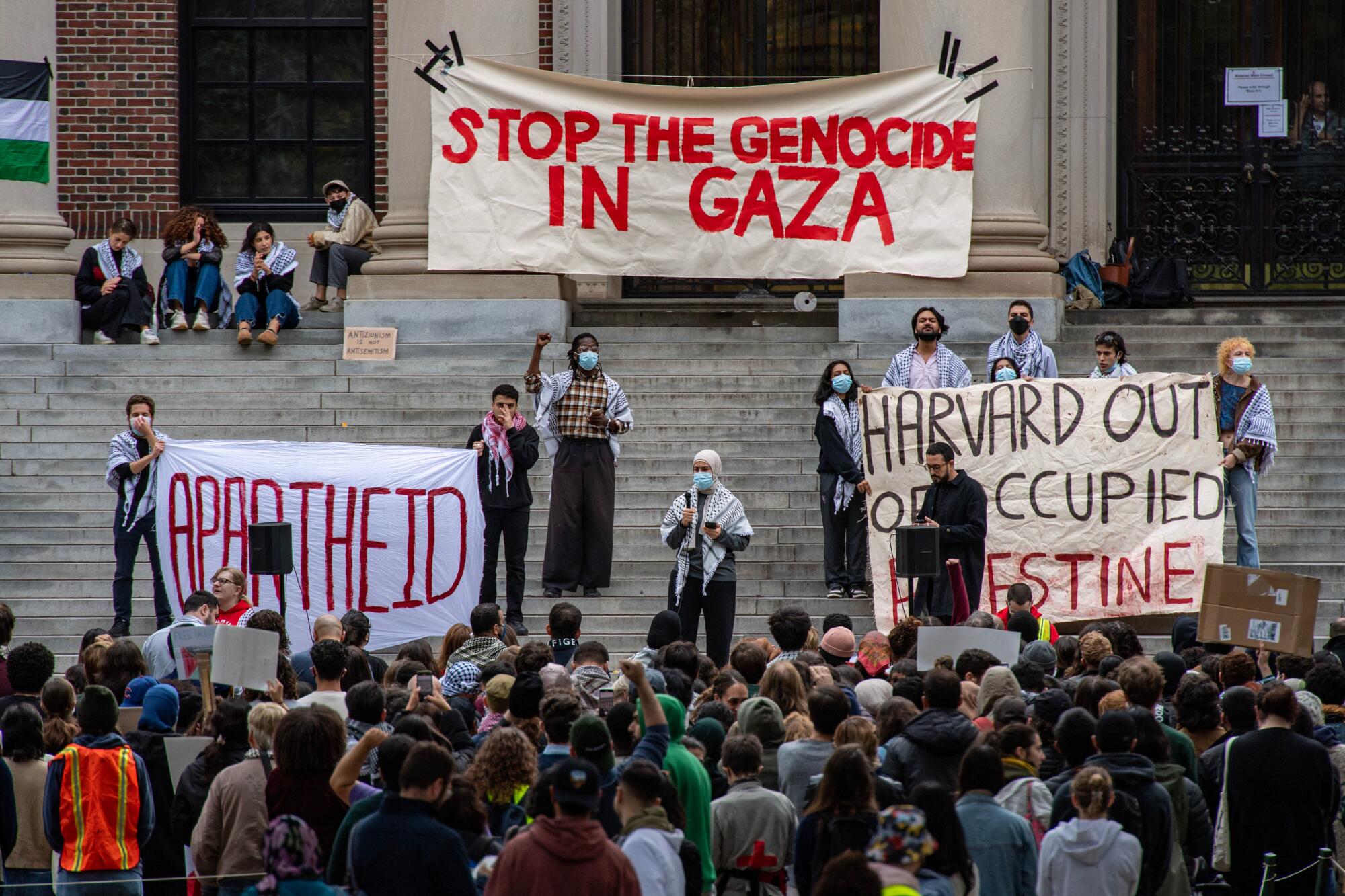 Supporters of Palestine gather at Harvard University to show their support for Palestinians in Gaza at