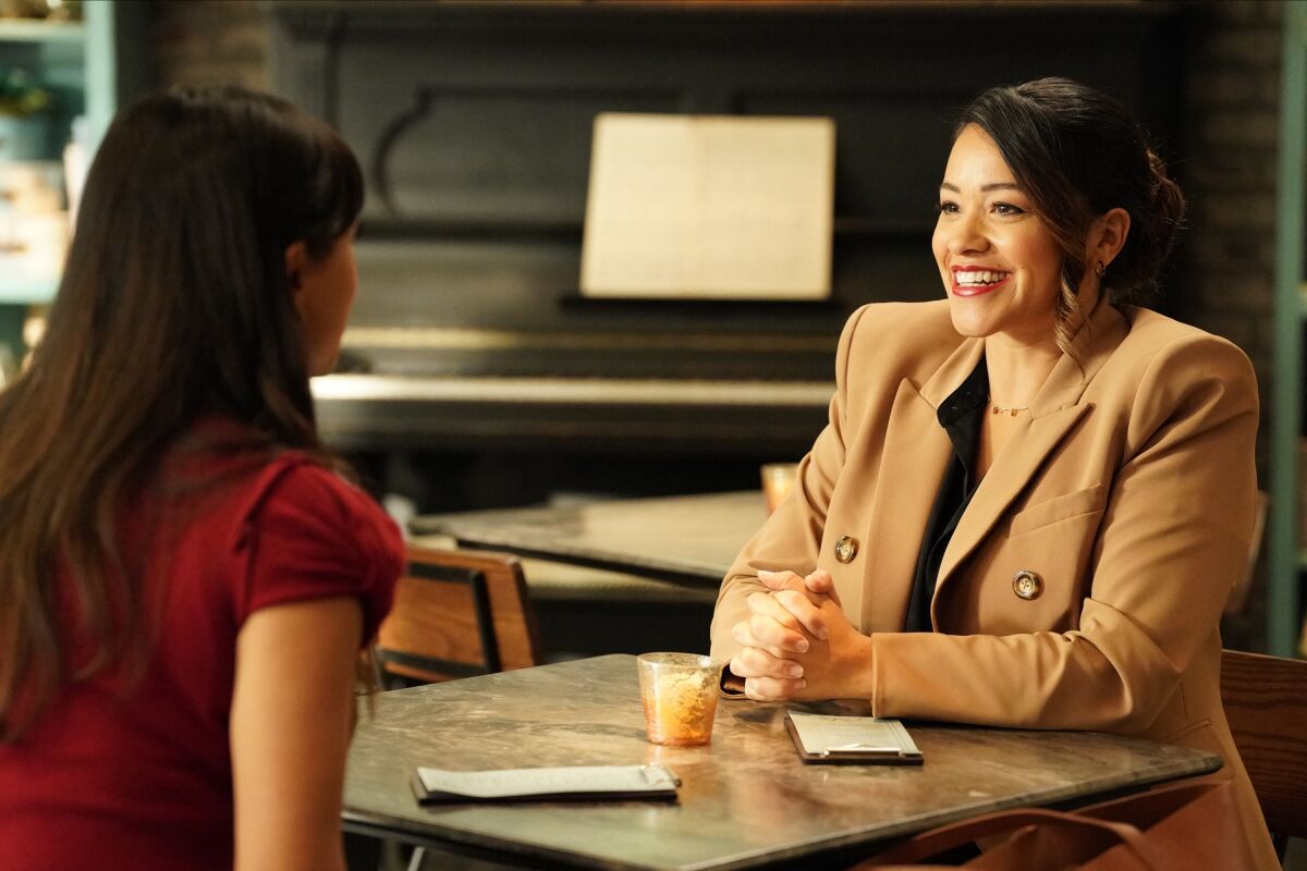 This image released by ABC shows Gina Rodriguez in a scene from "Not Dead Yet." (Lara Solanki/ABC via AP)