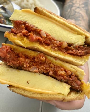 Longanisa breakfast sandwich served at Kasama in Chicago