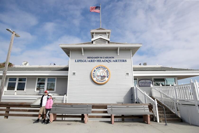 Newport Beach lifeguard headquarters, at the Newport Pier in Newport on Wednesday, July 1, 2020. Newport city council is holding an emergency meeting today to decide if it should close the beaches for the holiday after a couple of lifeguards tested positive for Covid-19.