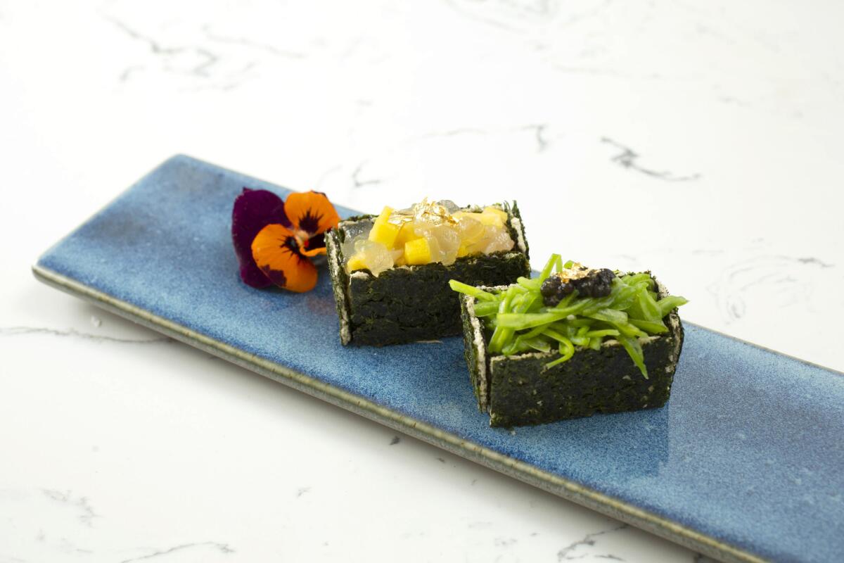 A vegan sushi duo from Taste of Beauty's seasonal tasting menu.