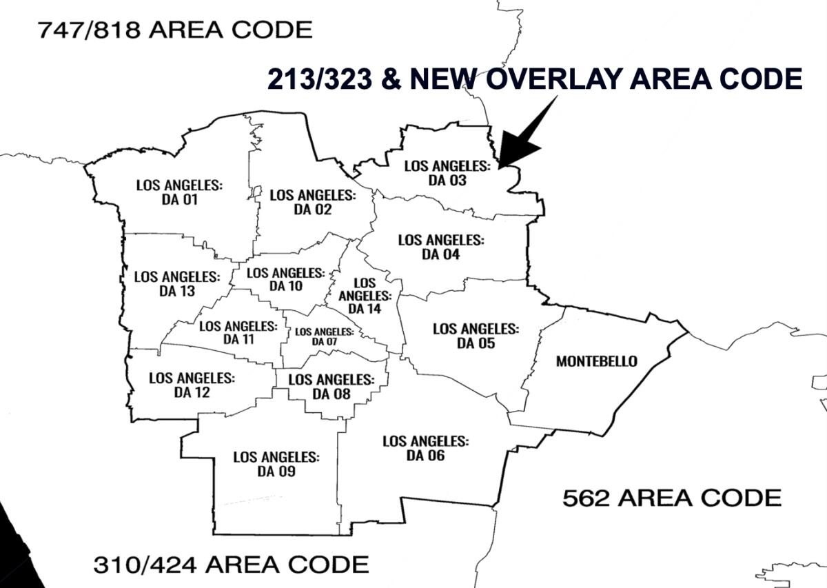 Map of new area code overlay is coming to the greater Los Angeles area.
