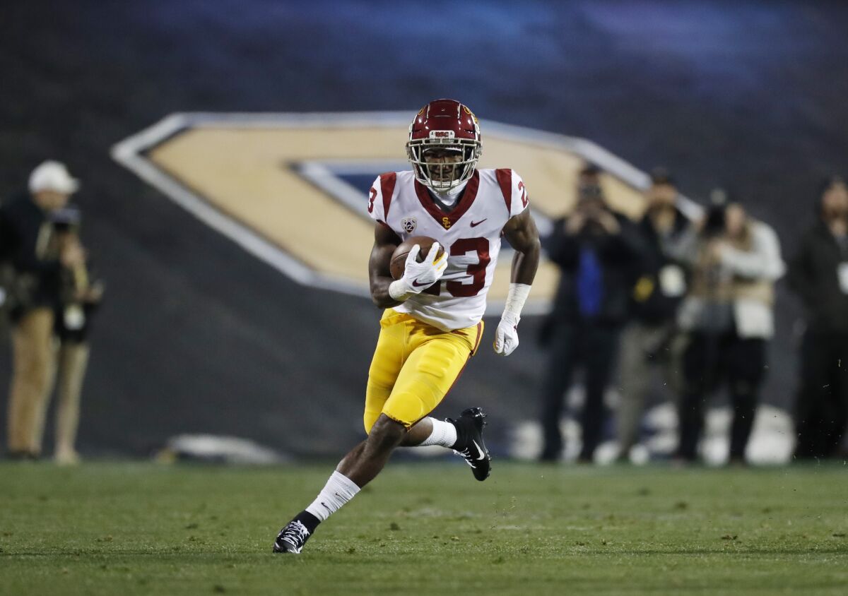 USC running back Kenan Christon carries the ball during a game against Colorado in October 2019.