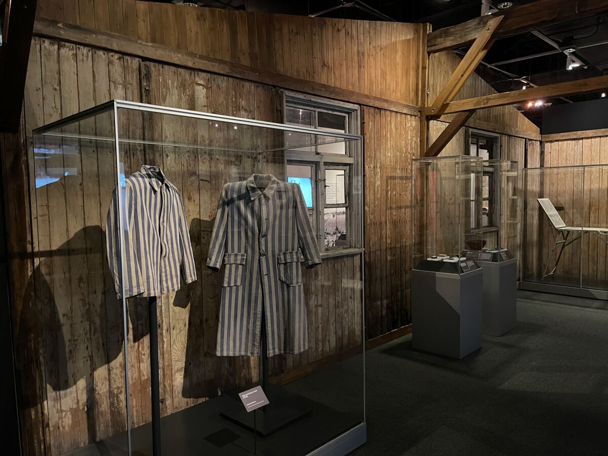 Striped uniforms on display
