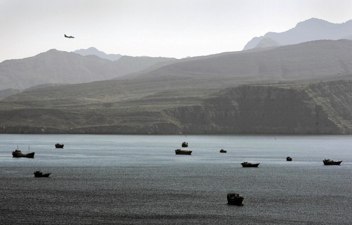 The Strait of Hormuz, pictured in 2012. Nearly a third of the world's seaborne oil shipments use the narrow Persian Gulf outlet.