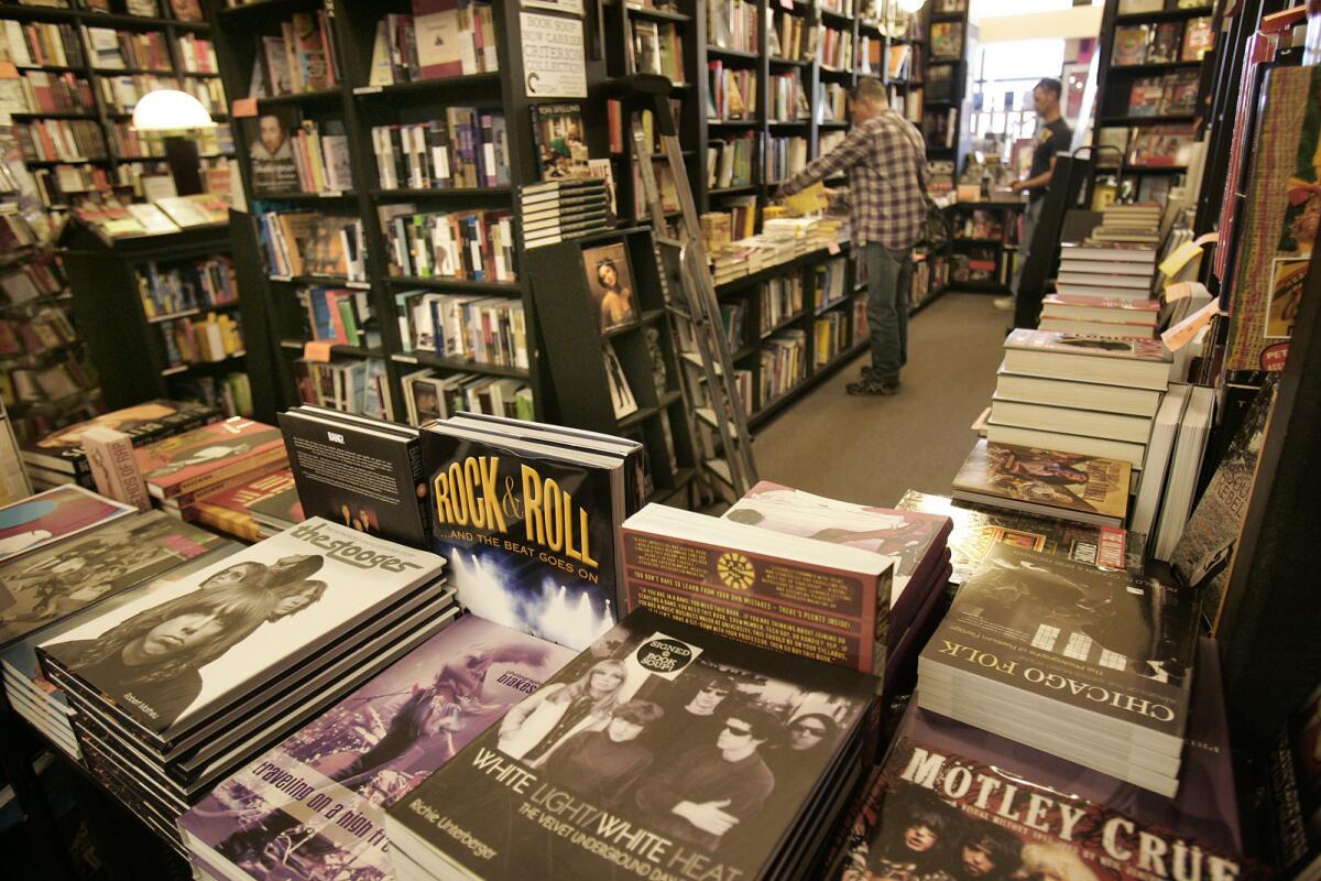 Do the shelves at Book Soup, shown in a 2009 file photo, contain prank self-help books like "So Your Son Is A Centaur"?