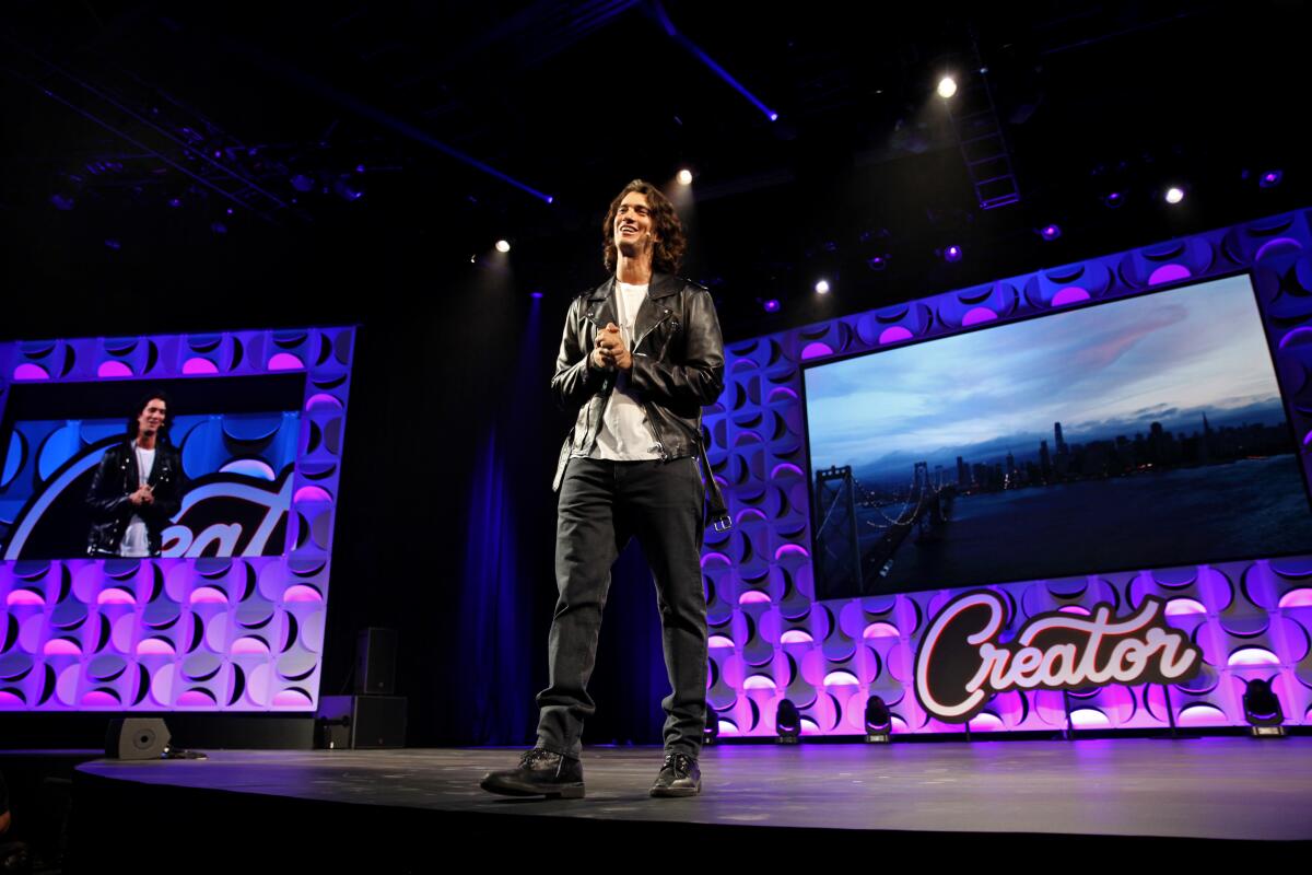 Adam Neumann, who stepped down as CEO of WeWork on Tuesday, speaking in San Francisco in 2018.