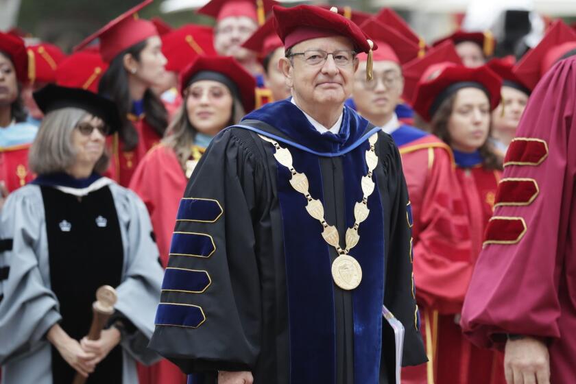 LOS ANGELES, CA - MAY 11, 2018 --- USC President C. L. Max Nikias at The University of Southern California's commencement ceremony that took place morning of Friday, May 11, on the University Park Campus. Pulitzer Prize-winning author and pioneering oncologist Siddhartha Mukherjee will deliver the commencement address. Mukherjee, Charlie Beck, Maj. Gen. Charles F. Bolden Jr., Jennifer A. Doudna and Forest Whitaker received honorary degrees.(Irfan Khan / Los Angeles Times)