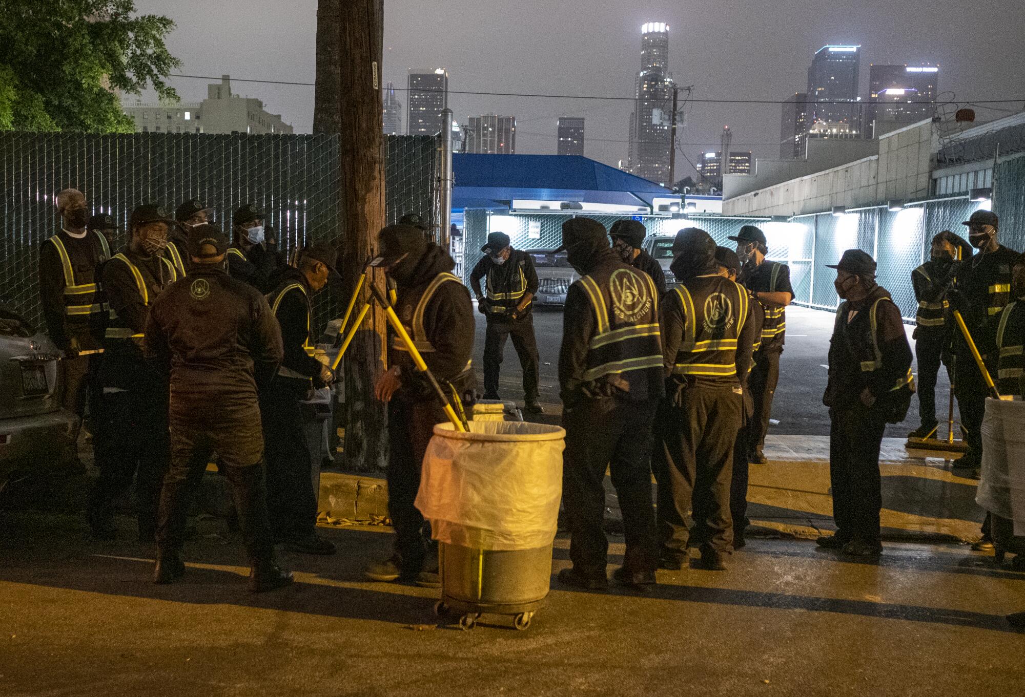 Urban Alchemy practitioners start to arrive before they work shift at 4:00am in Los Angeles