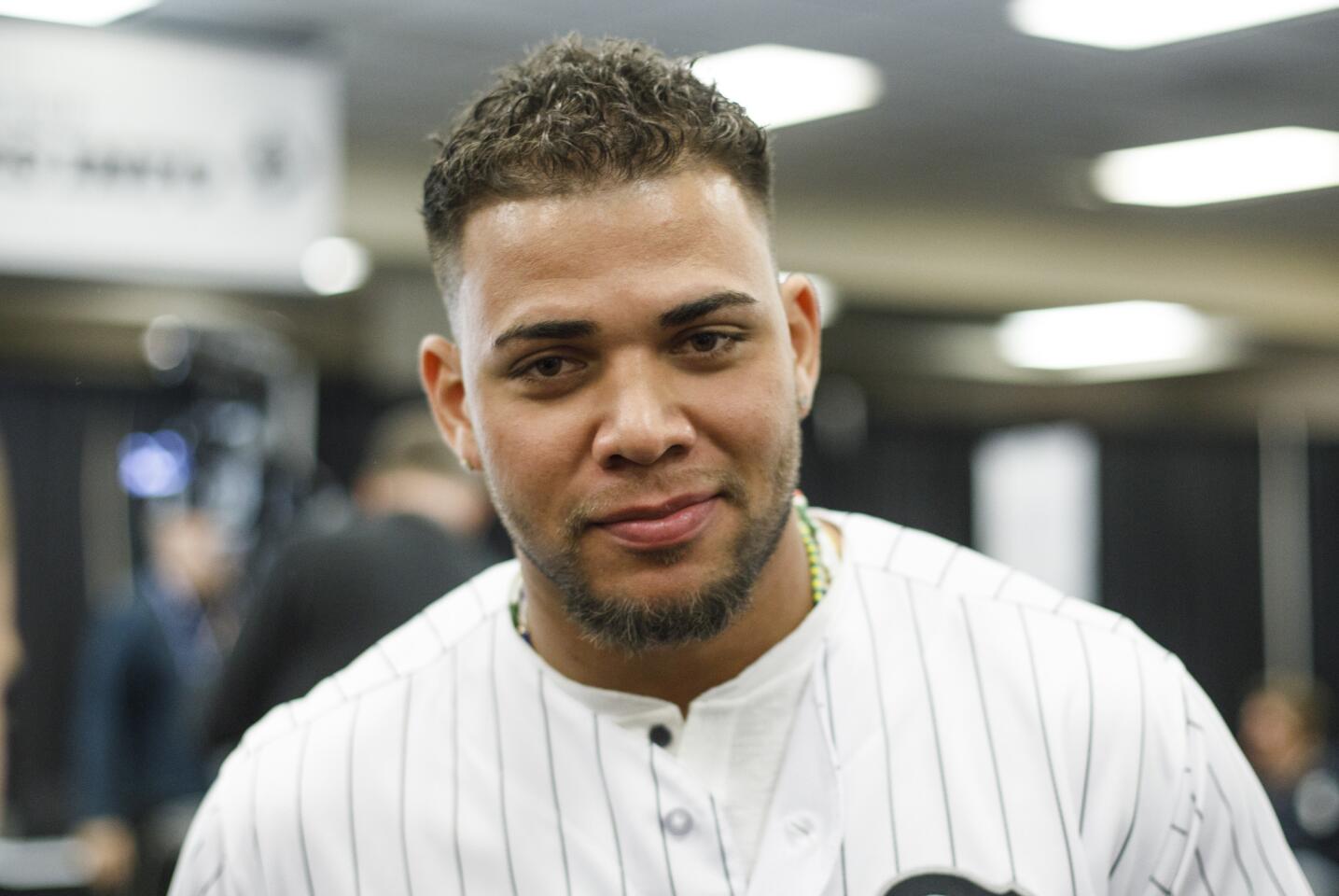 White Sox second baseman Yoan Moncada speaks with members of the media during SoxFest 2018 at the Hilton Chicago on Friday, Jan. 26, 2018.