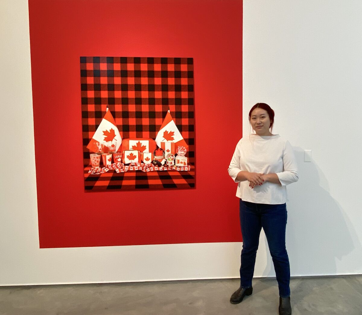 Artist Shellie Zhang with $76.30 (means of exchange) whose title is the cost of the assembled objects.