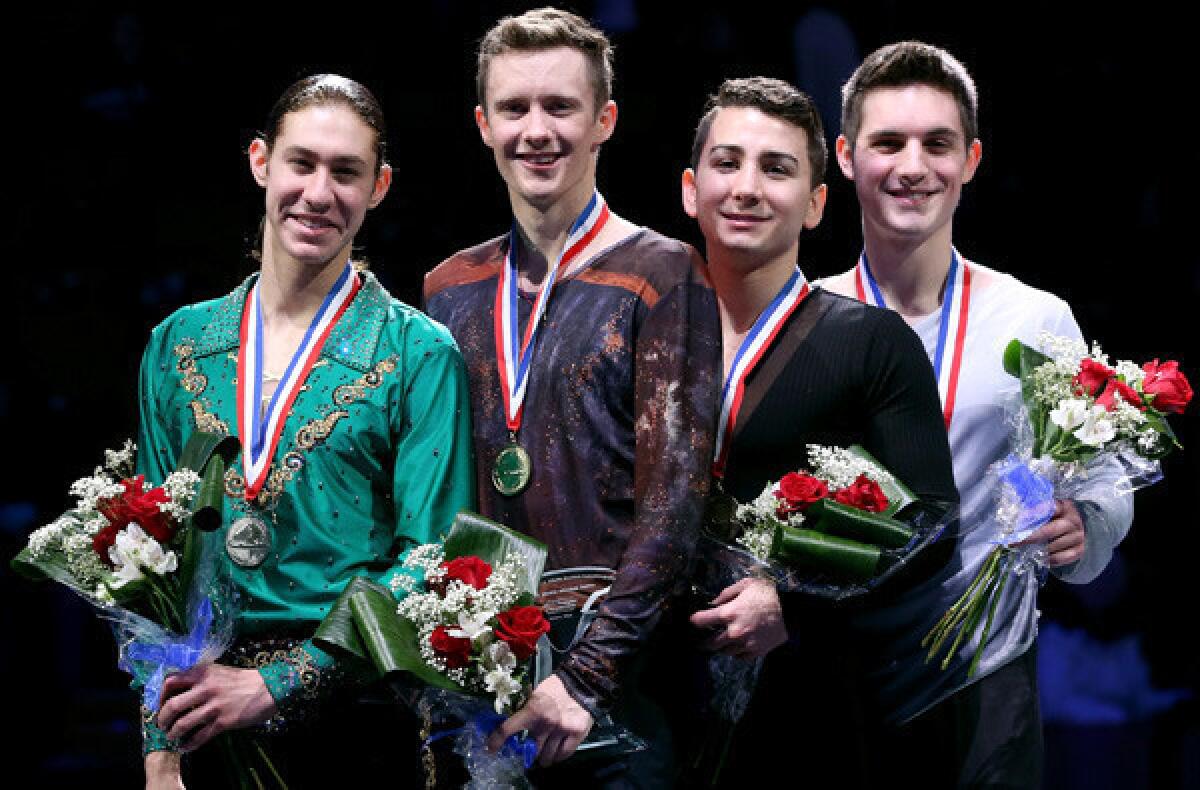 The top four finishers in the U.S. Figure Skating men's championships were (from left) runner-up Jason Brown, winner Jeremy Abbott, third-placer Max Aaron and Joshua Farris.