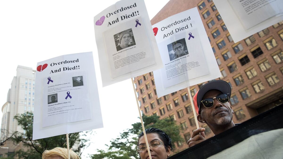 Activists rally during a protest denouncing the city's "inadequate and wrongheaded response" to the overdose crisis on August 10 in New York City. The group is calling for an approach more focused on public health.