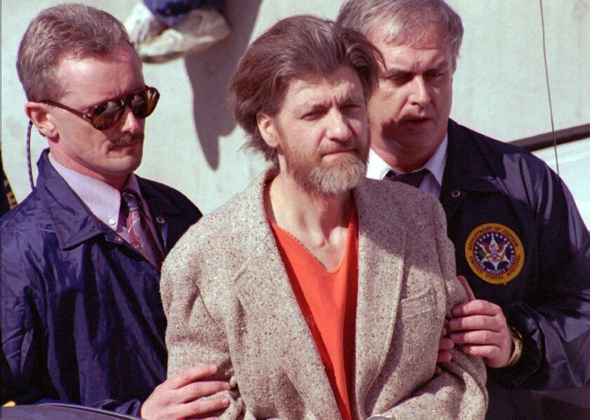 Ted Kaczynski is led from the courthouse in Helena, Mont., April 4, 1996.