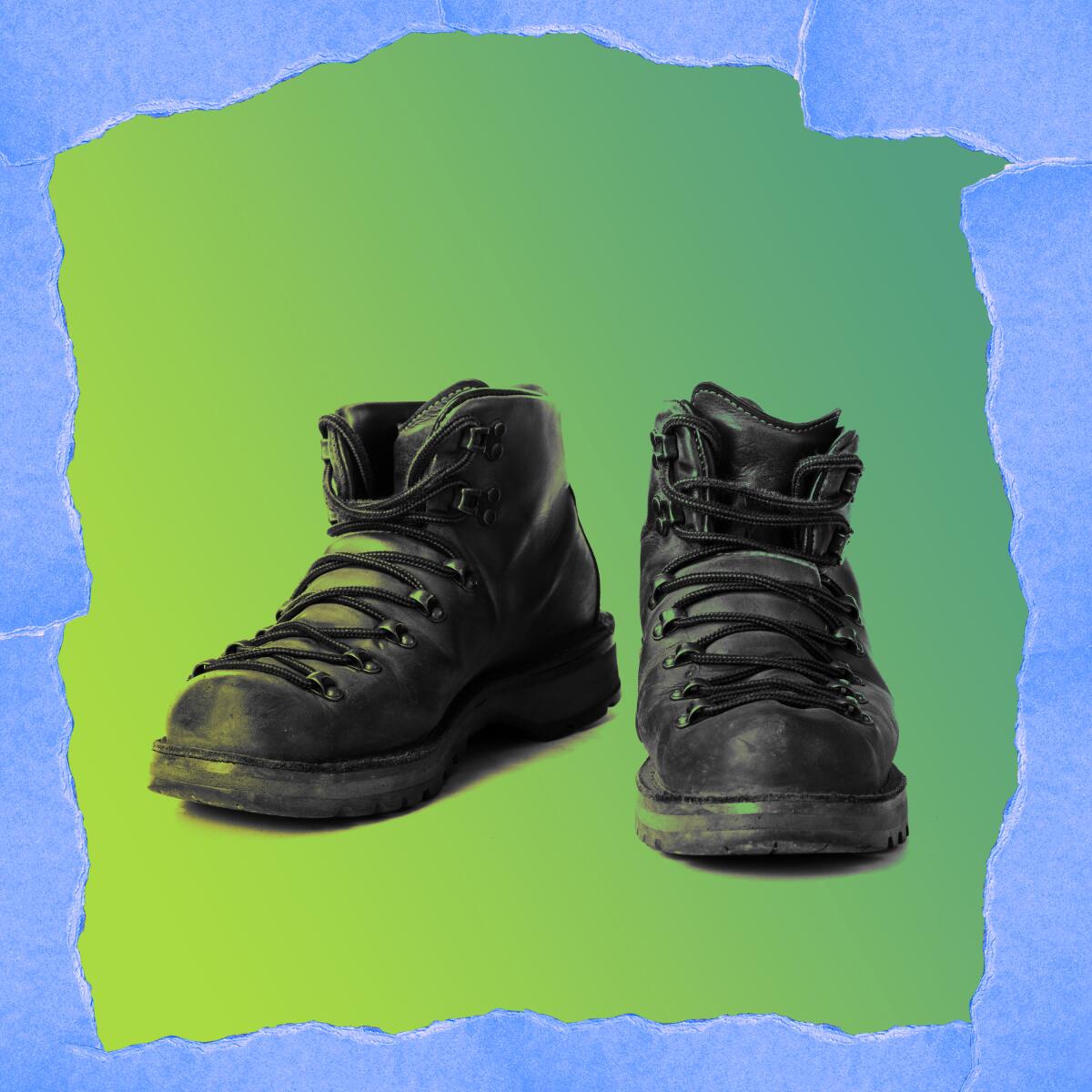 Boots on a greenish background