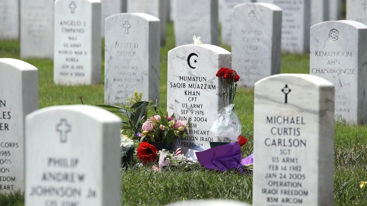 The gravesite of Muslim U.S. Army officer at Arlington National Cemetery.