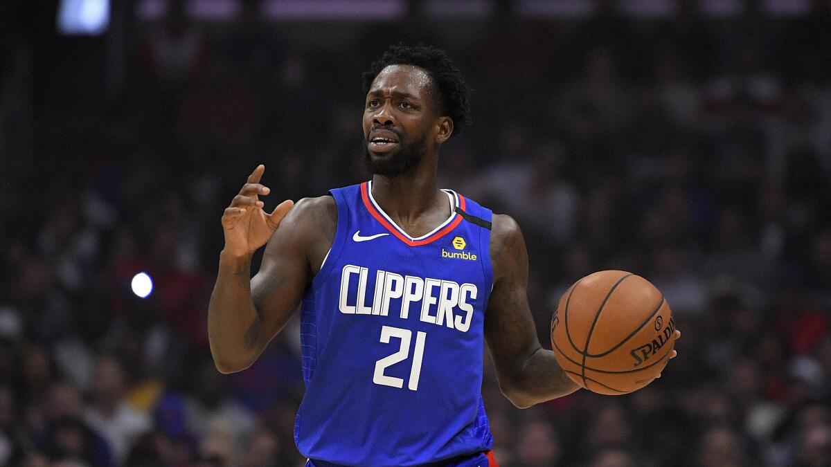 Clippers guard Patrick Beverley gestures during a game against the 76ers on March 1, 2020, in Los Angeles.