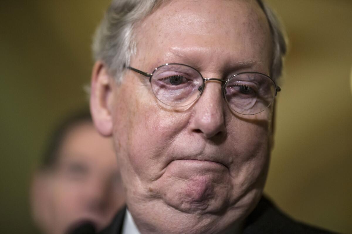 Senate Majority Leader Mitch McConnell finishes a news conference at the Capitol in Washington, D.C. on Jan. 12.