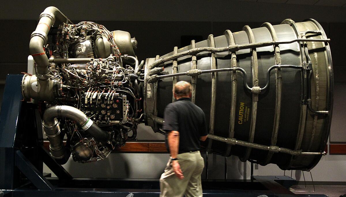 A space shuttle main engine at the Aerojet Rocketdyne facility in Canoga Park.