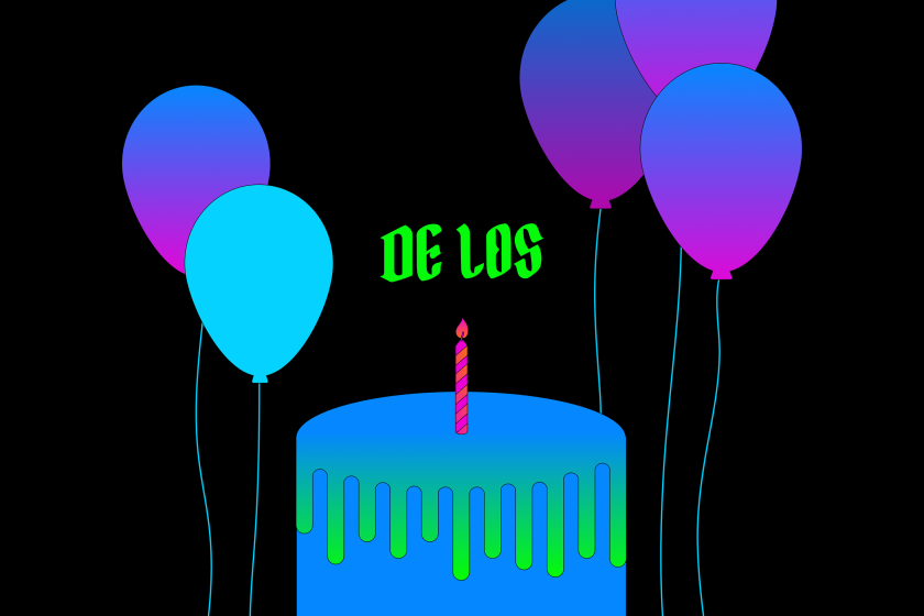 Illustration of birthday cake with balloons