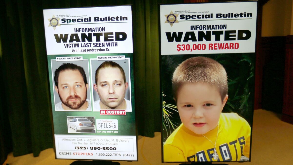 Aramazd Andressian Sr., pictured at left, was charged with murdering his 5-year-old son, Aramazd Jr., even before authorities found his body. The boy's remains were eventually discovered June 30.