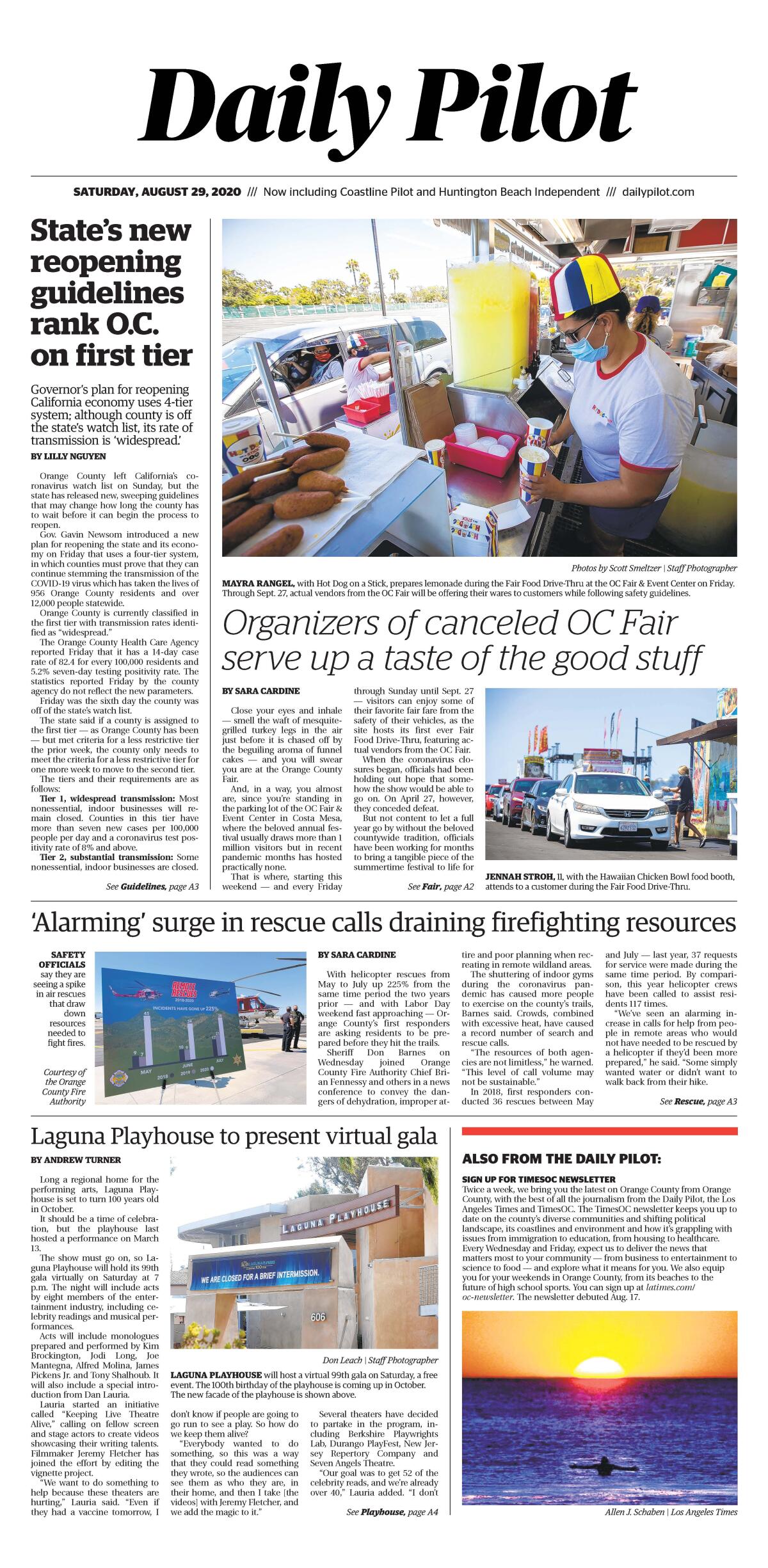 Front page for Daily Pilot e-Newspaper for Aug. 29, 2020