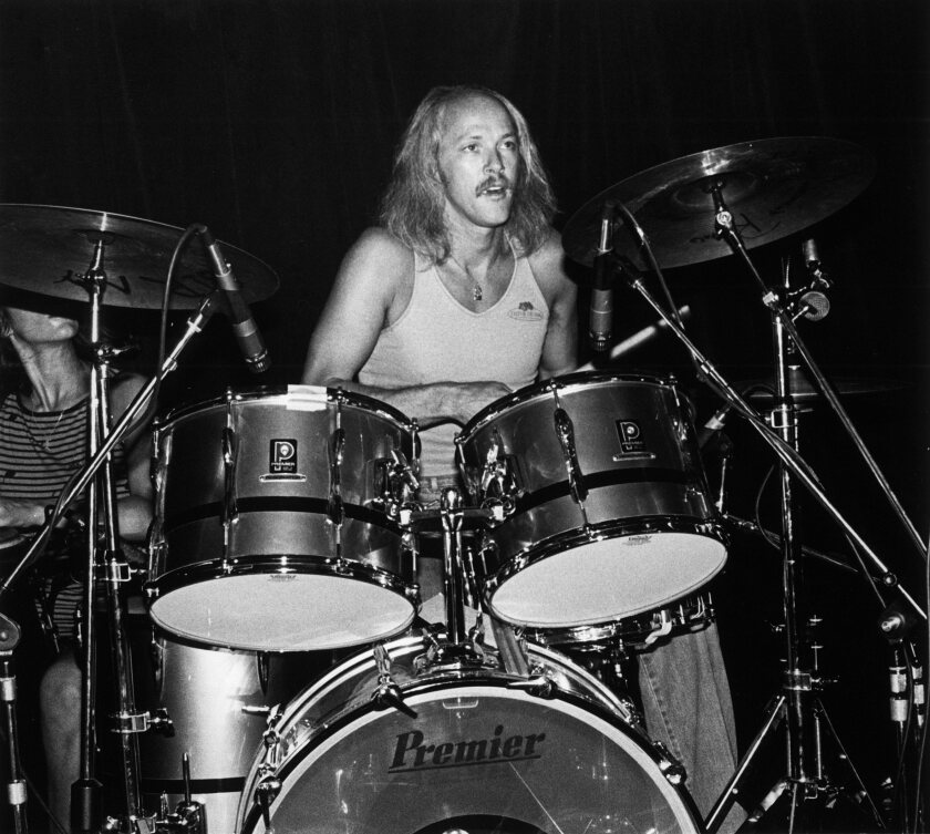 Russ Kunkel playing the drums in 1979.