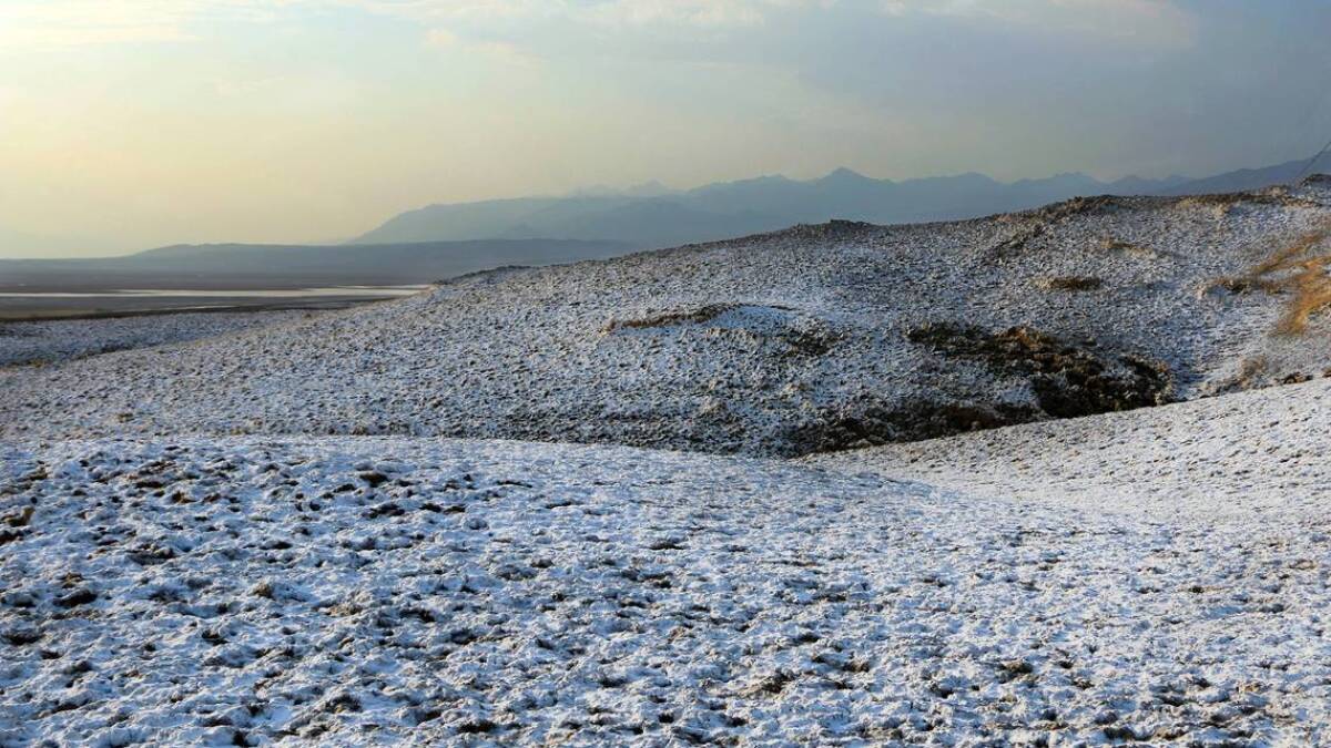 A snow-like dusting of salt at Death Valley National Park