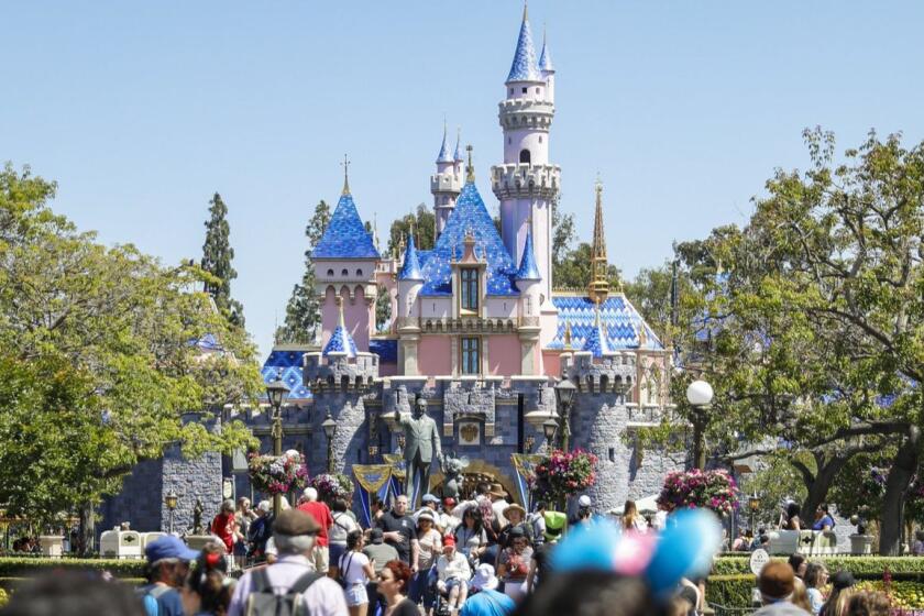 ANAHEIM, CA--MAY 29, 2019--Sleeping Beauty Castle, at the end of Main Street, in Disneyland Resort, on media preview day of the new "Star Wars: Galaxy?s Edge," in Anaheim, CA, May 29, 2019. Members of the media roam the new territory, positioned beyond "Frontierland," at the back of the property. (Jay L. Clendenin / Los Angeles Times)