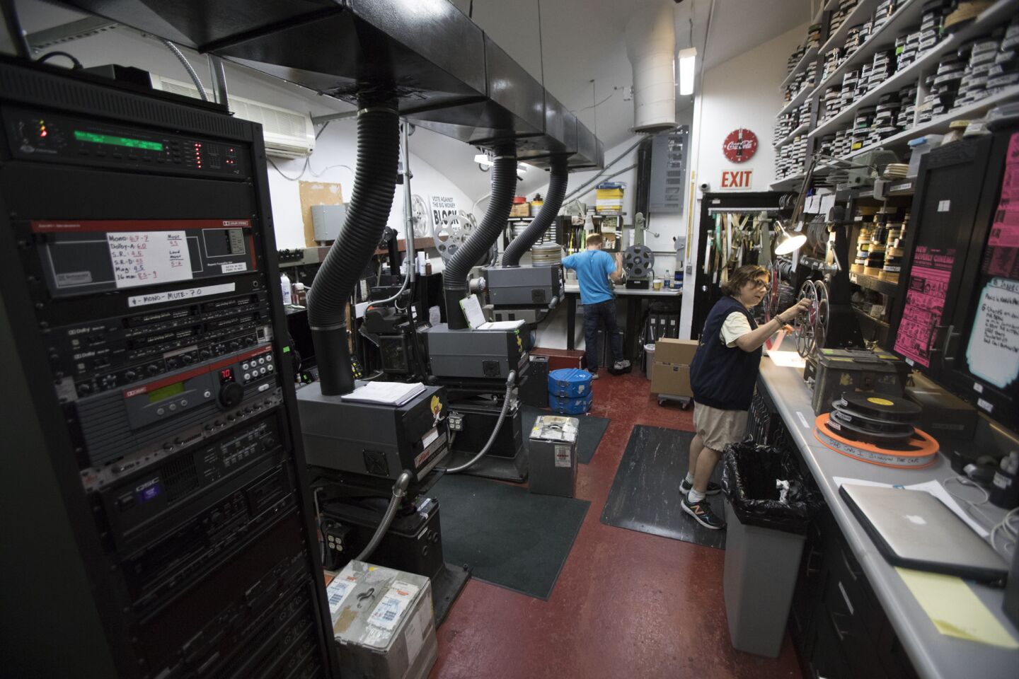 The projection booth at the New Beverly Cinema.
