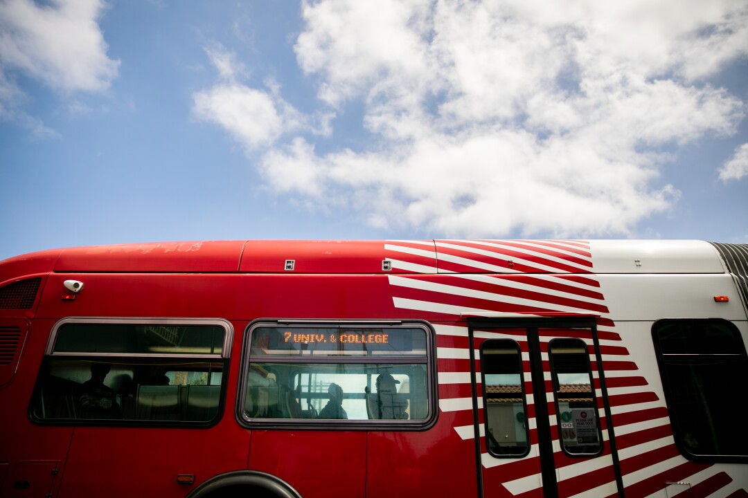 The number 7 bus traverses University Avenue right through the heart of the City Heights neighborhood.