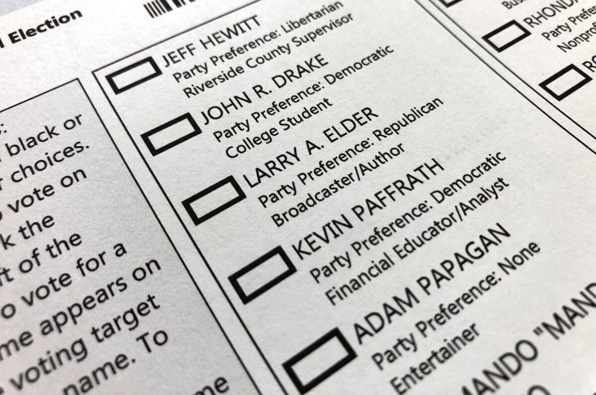 Closeup of California recall election ballot
