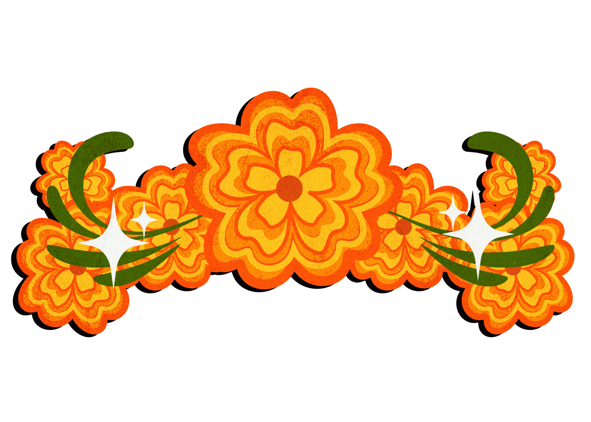 A drawing of orange flowers
