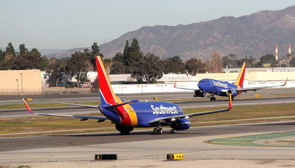 Southwest Airlines flights at Hollywood Burbank Airport in 2020. 