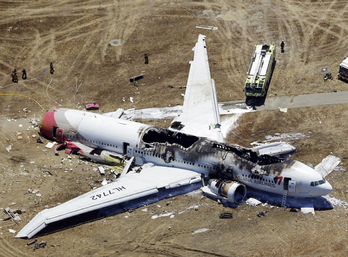 This aerial photo shows the wreckage of the Asiana Flight 214 airplane after it crashed at the San Francisco International Airport in San Francisco.